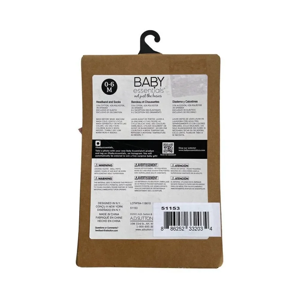 Baby Essentials Infant Girls Halloween Headwrap and Socks Set 0-6 Months NWT